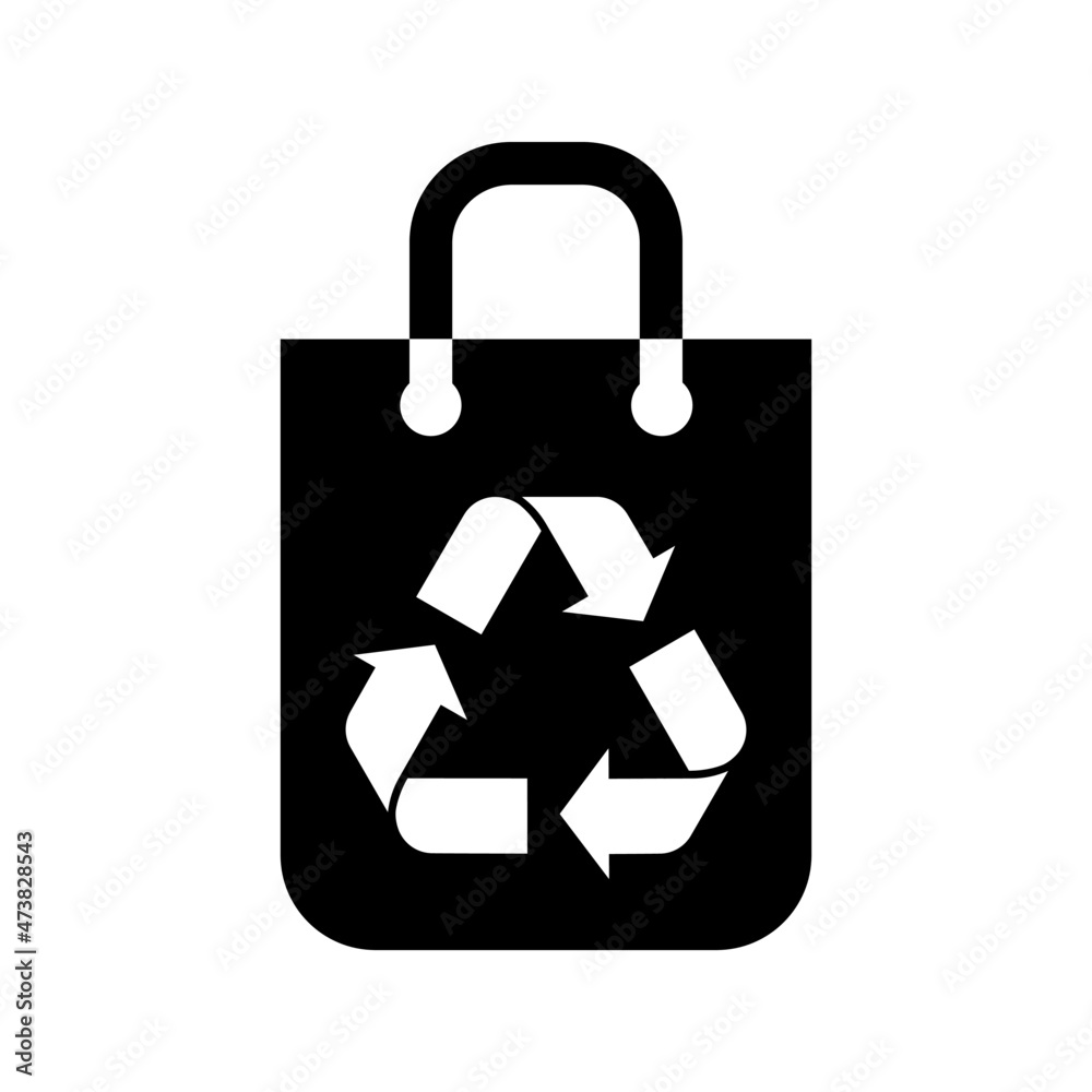 Shopping bag and recycling sign icon. Sustainable bag of recycled, recyclable or biodegradable material. Vector Illustration Shopping bag and recycling sign icon. Sustainable bag of recycled, recyclable or biodegradable material. Vector Illustration
