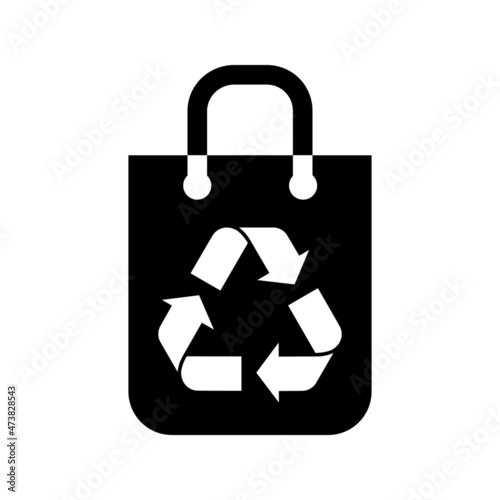 Shopping bag and recycling sign icon. Sustainable bag of recycled, recyclable or biodegradable material. Vector Illustration