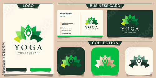 Abstract yoga human logo. Thread person flower balance logotype. Creative spa, guru vector mark.