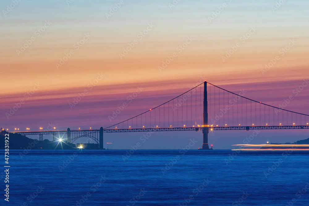 Sunset view of the famous Golden Gate Bridge