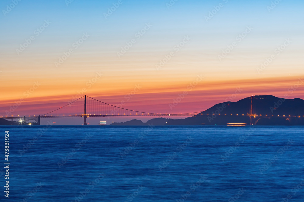 Sunset view of the famous Golden Gate Bridge Sunset view of the famous Golden Gate Bridge