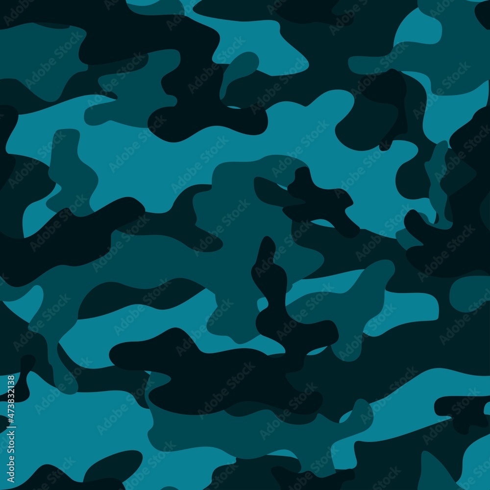 Blue dark camo background, army uniform texture, vector endless pattern. Disguise
Blue dark camo background, army uniform texture, vector endless pattern. Disguise