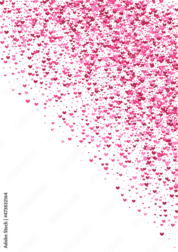 Pink Symbol Heart Illustration. Rose Vector Texture. Purple Confetti Anniversary. Red Splash Backdrop. Shapes Wallpaper.