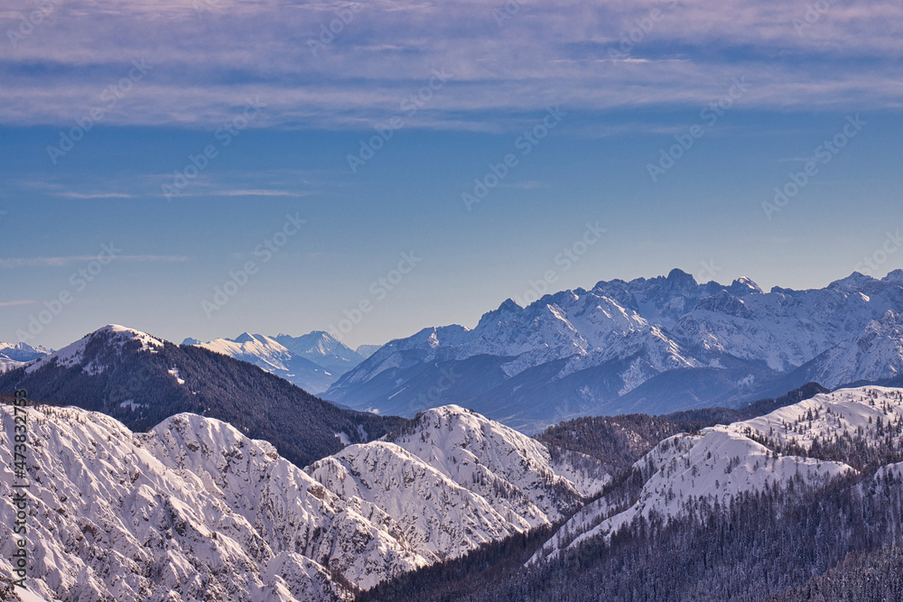 Blick über die Schneebedeckten Berge