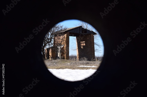 building in a black square
