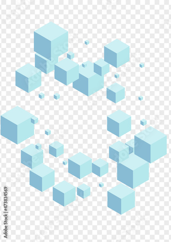 Monochrome Cube Background Transparent Vector. Polygon Shape Illustration. White Box Blank Template. Isometric Design. Grey Light Cubic.