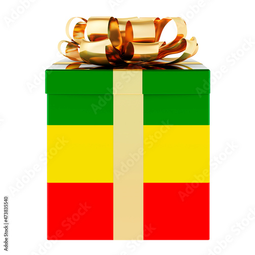 Gift box with Rastafarian flag, 3D rendering