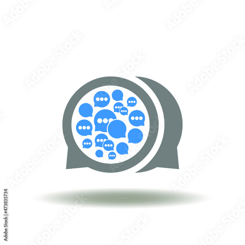 Vector illustration of speech bubbles in speech bubble. Icon of discussion, talk. Symbol of chat bot ai technology.