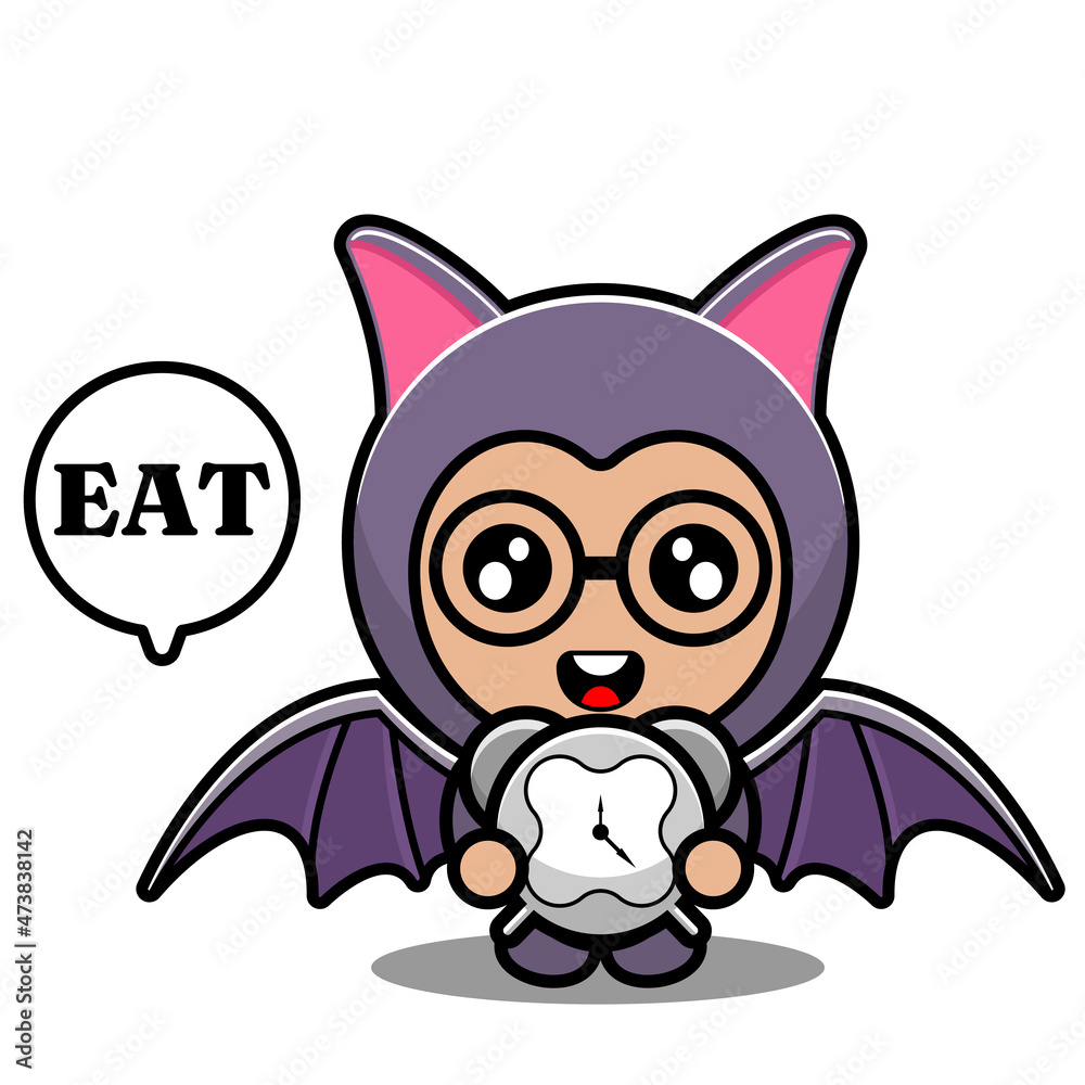 vector cartoon character cute bat animal mascot costume meal time
