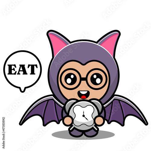 vector cartoon character cute bat animal mascot costume meal time