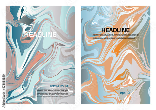 Set of two vector flyer, corporate business, annual report, brochure design and cover presentation with marble color paint texture mix