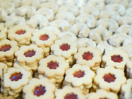 background of czech traditional homemade christmas cookies, shallow DOF, focus on heart