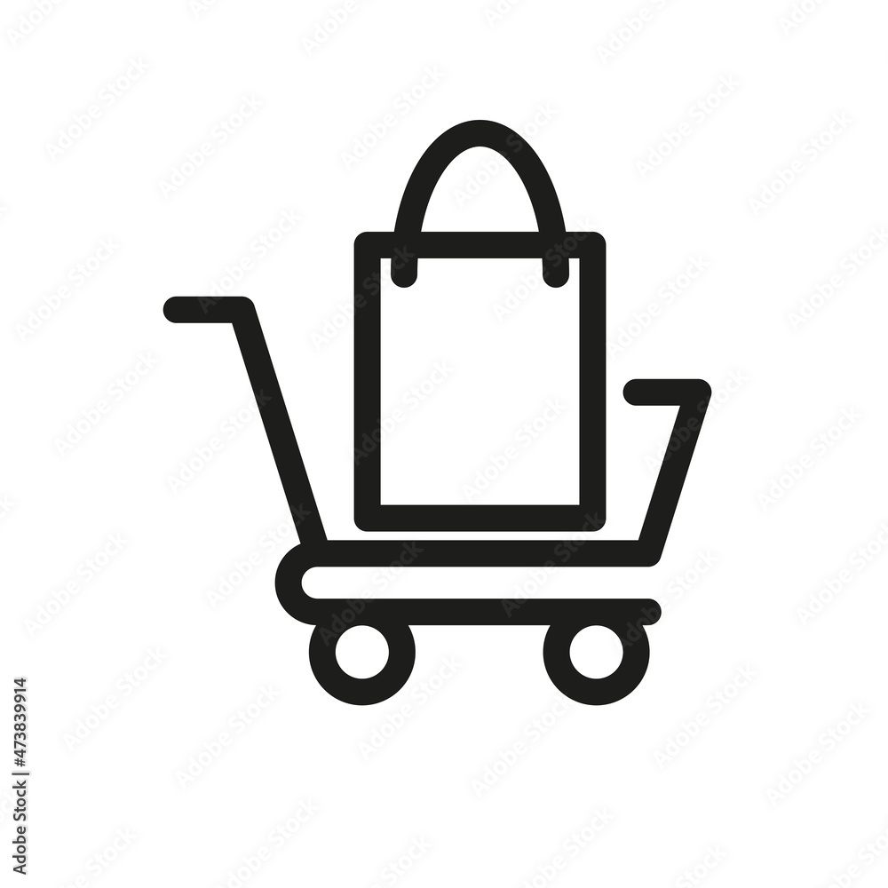 Shopping cart icon. Simple linear vector illustration on a white background Shopping cart icon. Simple linear vector illustration on a white background