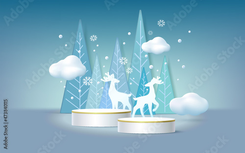 Minimal mock up podium on celebrate xmas background concept 3d render