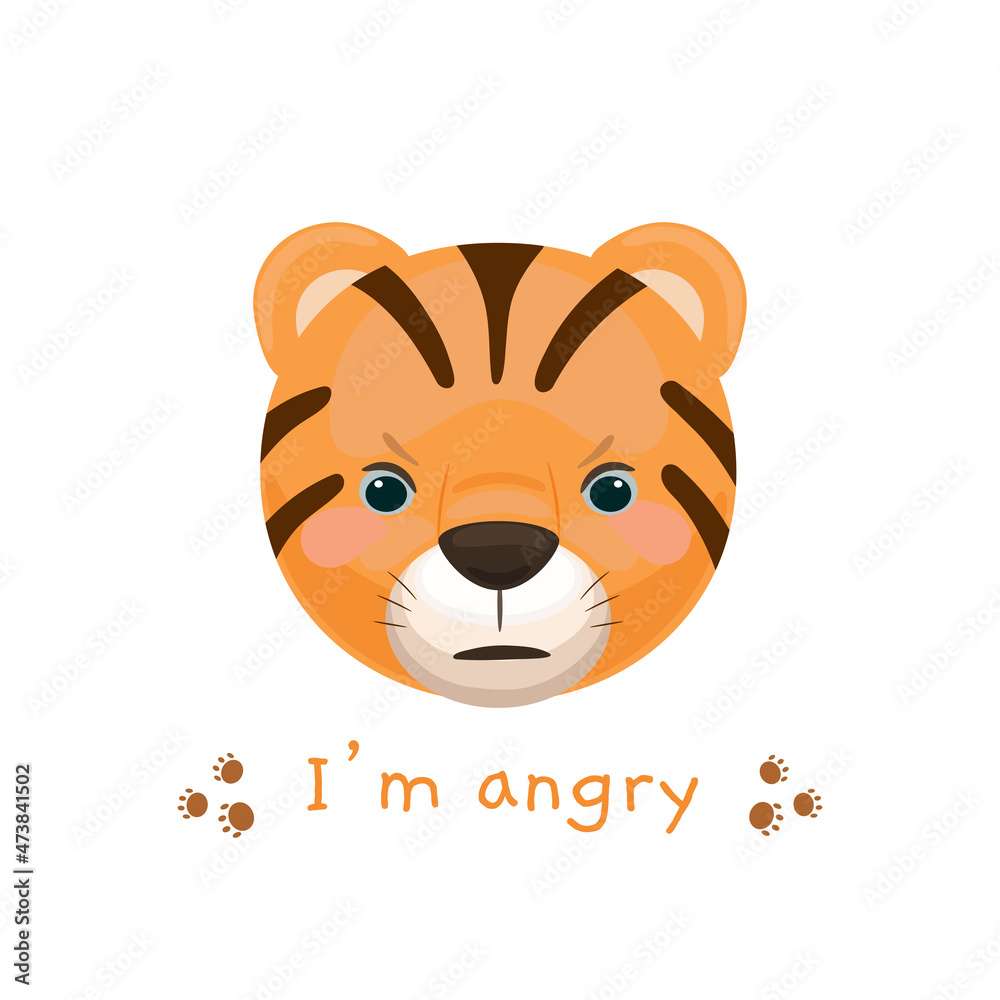 Cute little tiger icon with the text I'm angry. Animal cartoon illustration. Cute little tiger icon with the text I'm angry. Animal cartoon illustration.