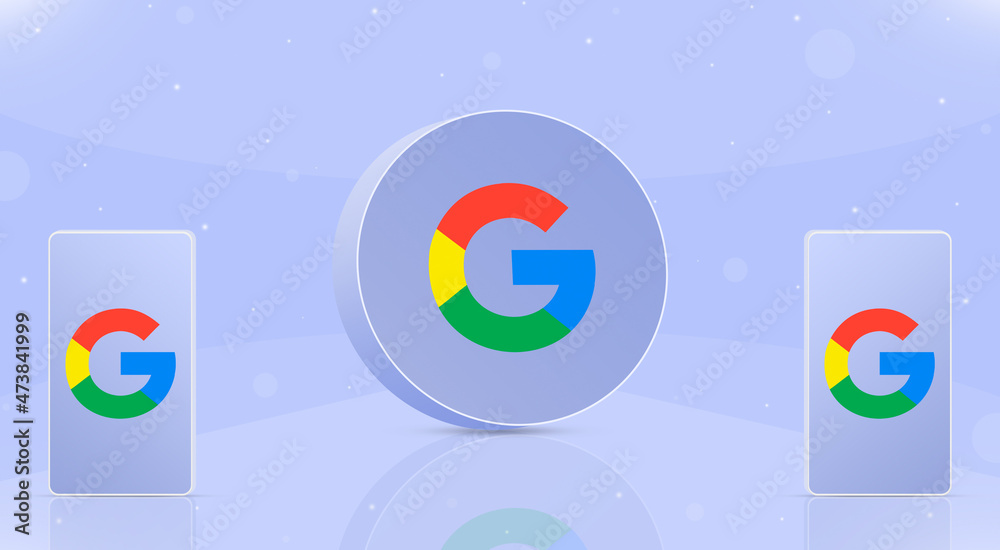 Round button google icon with two phones with instagram logo on screens ...