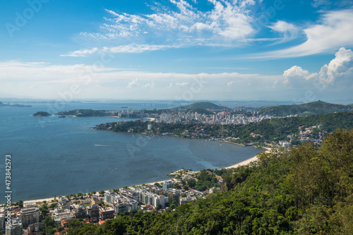 Fototapeta Naklejka Na Ścianę i Meble -  View of Niteroi and Rio-Niteroi Bridge from a belvedere at Parque da Cidade - Niteroi, Rio de Janeiro