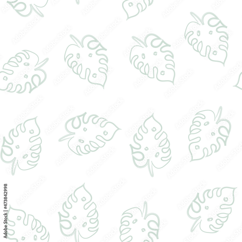 seamless pattern with watercolor monstera leaves in light green and white colors. Vector pattern of monstera leaves. Watercolor illustration, Aesthetic spring or summer