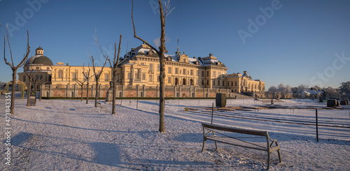Photography Sunny winter view over the Drottningholm palace a pale winter day, snow layer on