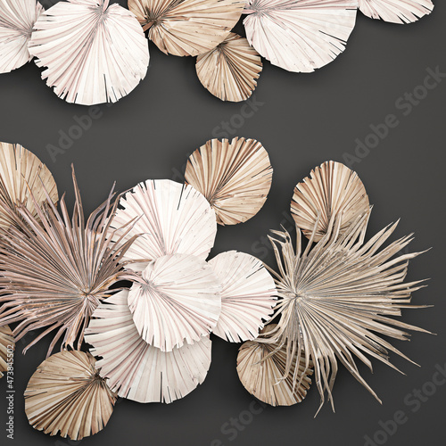  wall panel made of dry palm leaves On a black background