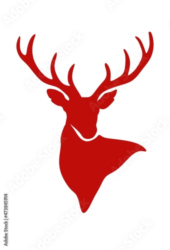 Red vector buck deer stag reindeer moose head with antlers.Outline silhouette drawing illustration.Vinyl Wall Sticker decal.T shirt print.Cricut.Plotter Cutting.Laser cut.Christmas decor.Buffalo plaid