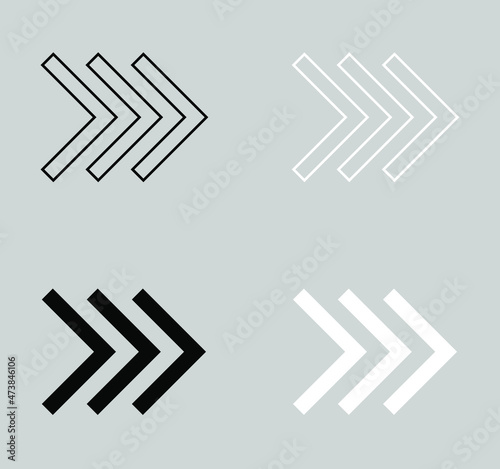 Set of Right arrow icon  arrow icon vector in trendy flat style. Arrow icon image  arrow icon illustration isolated on gray background.