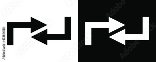 Opposite direction of arrow Icon in flat design on white and black background, vector illustraton.