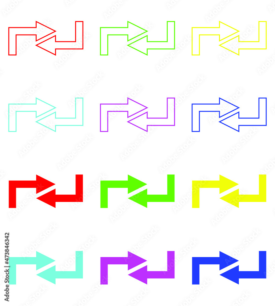 Opposite direction of arrow Icon in flat design on white background. Set elements in colored icons. vector illustraton. Opposite direction of arrow Icon in flat design on white background. Set elements in colored icons. vector illustraton.