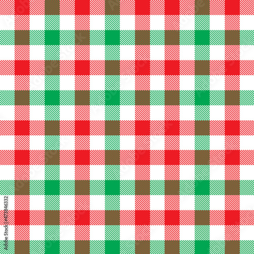 Chirstmas plaid pattern. Colorful tartan plaid pattern. Multicolor check plaid in white, green and red for fabric and textile design.