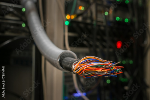 There is a damaged stranded trunk cable in the server room. Breakage in the communication wire