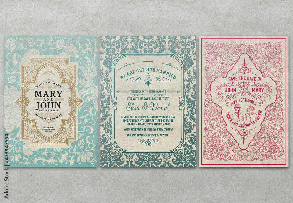 Set of 3 Wedding Cards Stock Template | Adobe Stock
