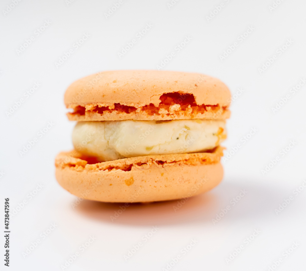 Macaroons on a white background, colorful macaroons french cookies. Macaroons.
