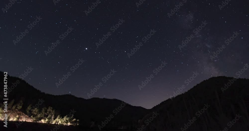Timelapse of the night sky with stars and car lights passing by Timelapse of the night sky with stars and car lights passing by