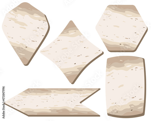 Vector set in flat style, consisting of wooden boards, wooden blanks, vintage plates for text, inscriptions. Banners for messages or direction signs.