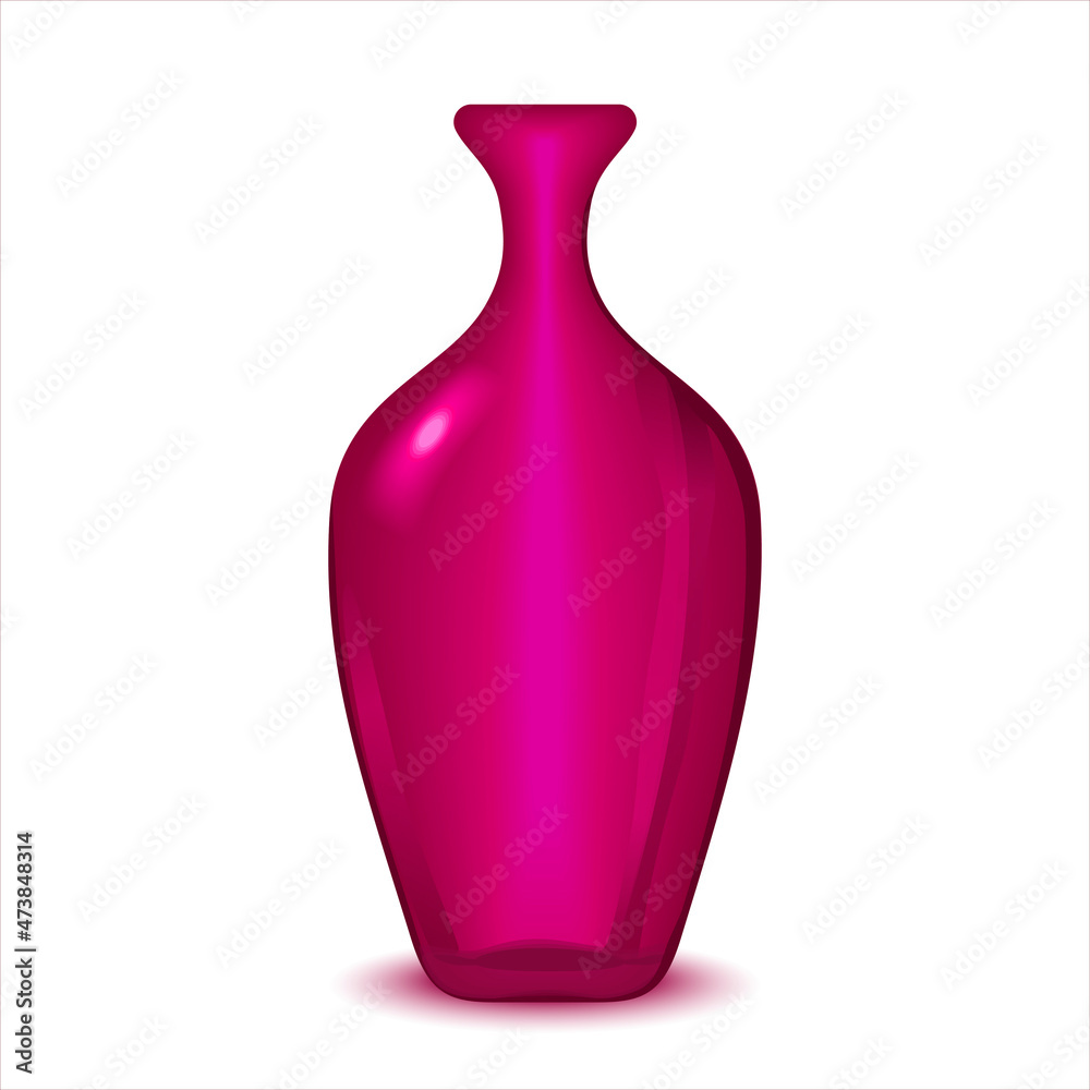 Modern pink glass vase isolated on white background. 3D design. Great
