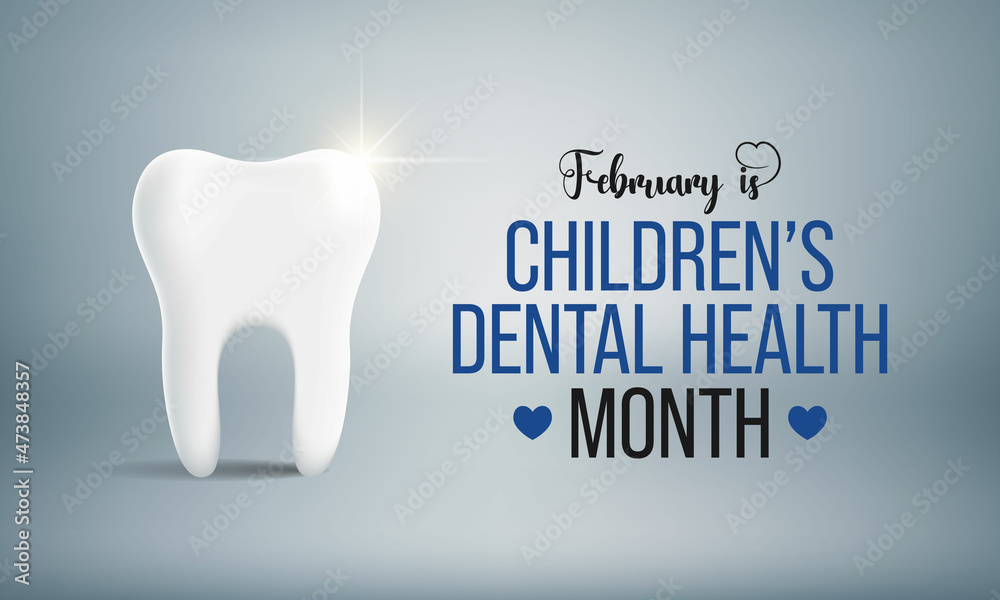 National Children's dental health month is observed every year in February, to teach children the importance of good oral hygiene at an early age and visiting the dentist regularly. Vector art