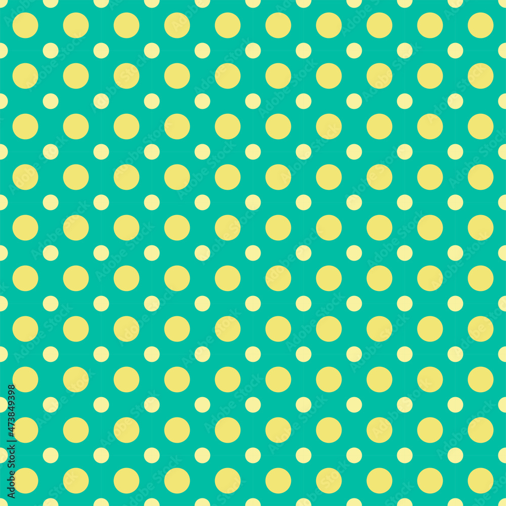 Polka Dots pattern in yellow spots on light green background. Yellow dots on green.