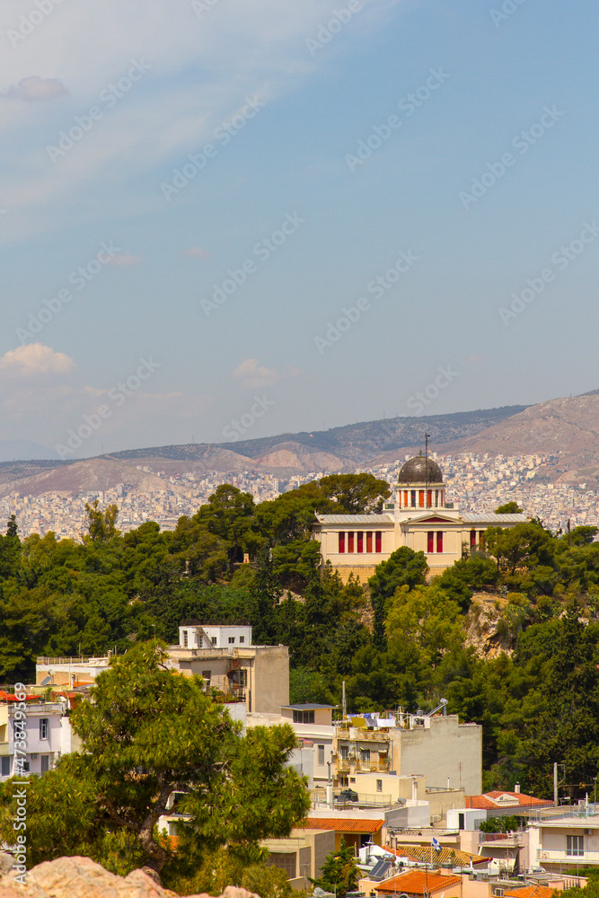 Obraz premium Panoramica, panoramic, paisaje, landscape, vista, view, skyline en la ciudad de Atenas o Athens en el pais de Grecia o Greece