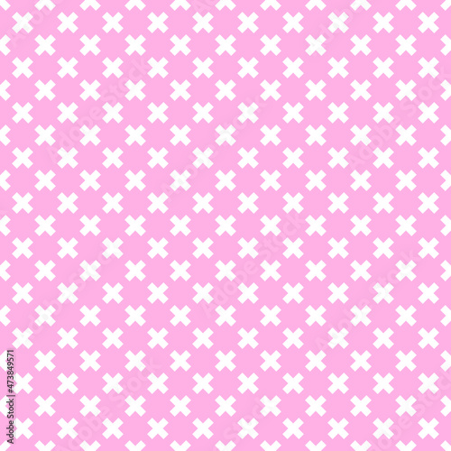 White cross pattern on pink background. Multiply sign clipart pattern on pink backdrop.