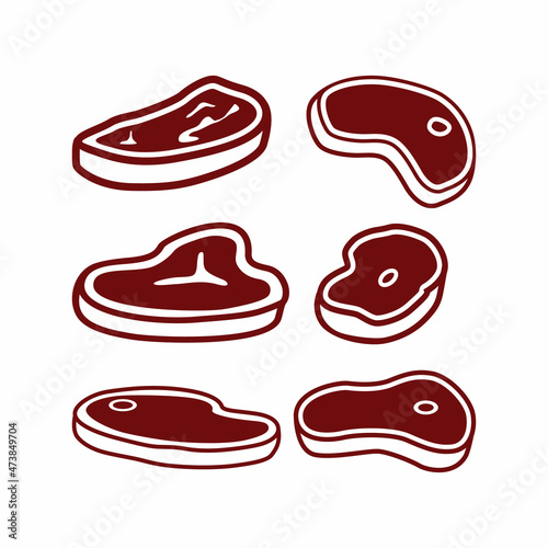 Steak Meat Beef Icon Set Vector