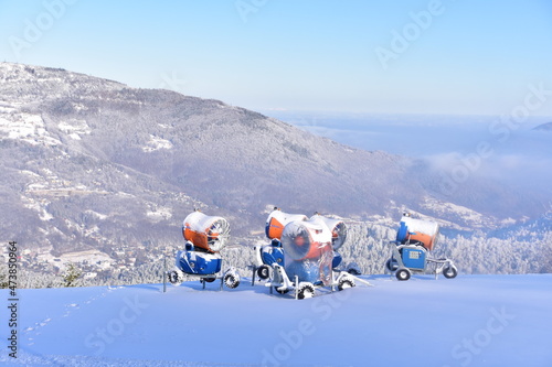 naśnieżanie stoków narciarskich, góra Skrzyczne, zima, śnieg, mróz, Szczyrk, 
