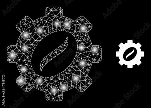 Constellation mesh coffee industry web icon with glossy spots. Illuminated constellation is created from coffee industry vector icon. Constellation carcass web polygonal coffee industry,
