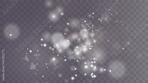 Bokeh light lights effect background. White png dust light. Christmas background of shining dust Christmas glowing light bokeh confetti and spark overlay texture for your design. 