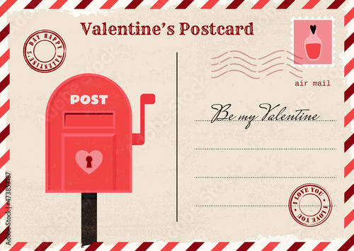 Vintage Valentine’s Invitation postcard, mail, letter. Be my Valentine. Vector illustration
