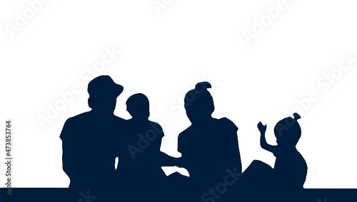 family outdoors recreation, black white silhouette