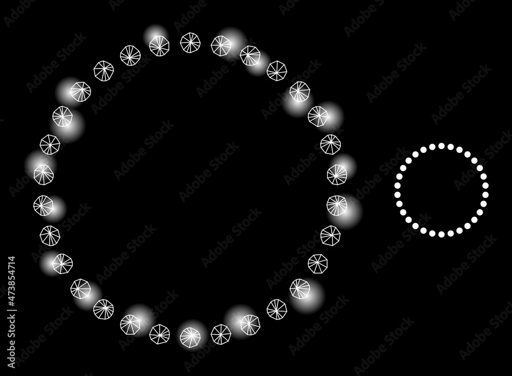 Obraz premium Constellation net dotted circle web icon with majestic light spots. Illuminated constellation done from dotted circle vector icon. Illuminated carcass web polygonal dotted circle,