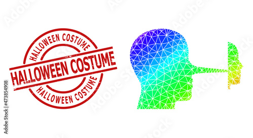 Halloween Costume unclean stamp imitation and low-poly spectral colored liar mask icon with gradient. Red stamp contains HALLOWEEN COSTUME tag inside round and lines form.