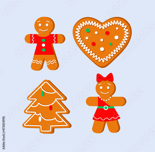 Gingerbread set, symbols of Christmas and New Year. Vector