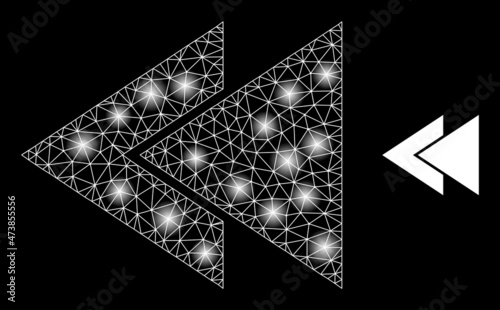Constellation network fast back rewind web icon with bright spots. Illuminated constellation is created using fast back rewind vector icon. Constellation frame web polygonal fast back rewind,