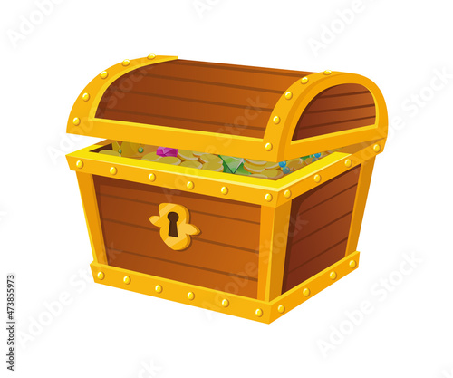 Treasures box. Chest with currency asset, casino wealth, design vector illustration